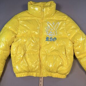 Rockstar Original M Yellow Puffer Jacket BADDIE Smoking Bunny Skull Made in USA